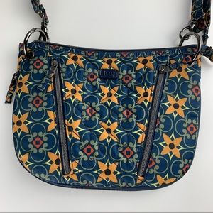 Lug Swivel Convertible Crossbody Shoulder Bag Tiles Teal Gold Flowers RFID